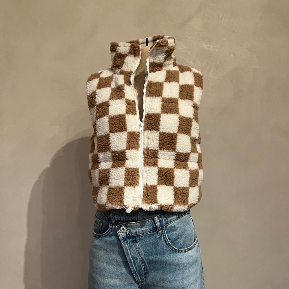 Checkered Brown and White Vest